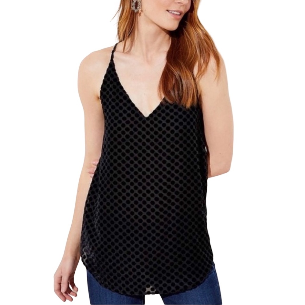 NWT LOFT Black Chic Allover Velvet Polka Dot Camisole Top Lined